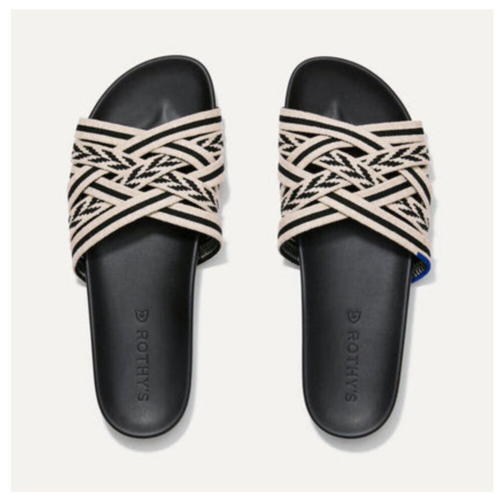 Rothys The Hemp Slide Black & Tan Womens size 9, Brand New With Box